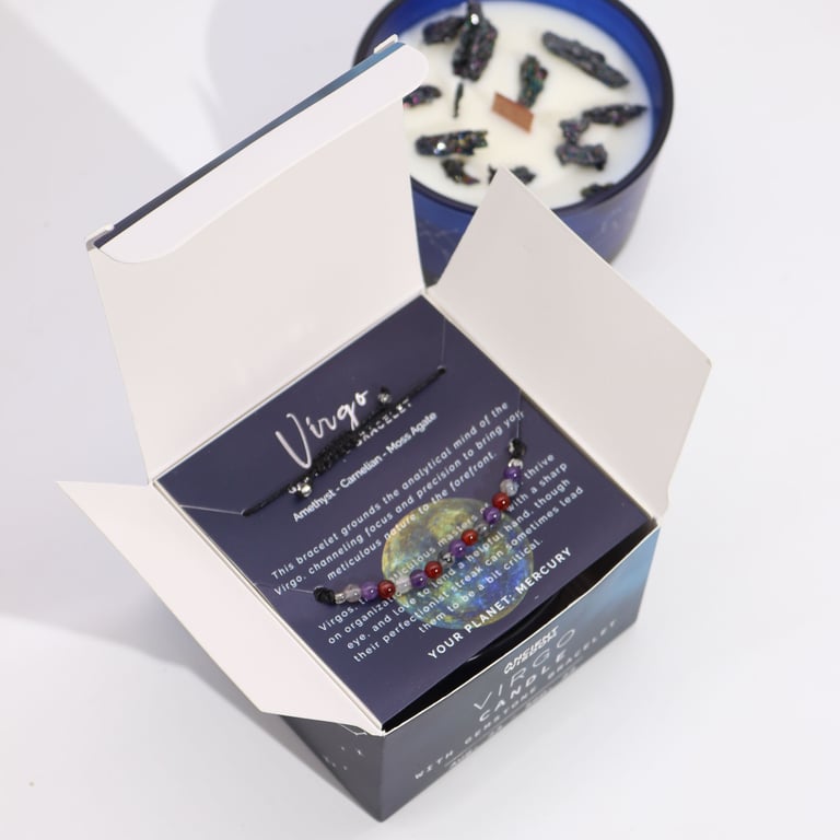 Crystal Candle & Gemstone Bracelet Set (Zodiac - Virgo)