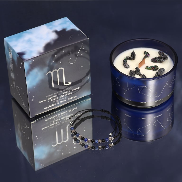 Zodiac Crystal Candle & Gemstone Bracelet (Scorpio) - Aromatherapy & Jewelry Set by Your Brand