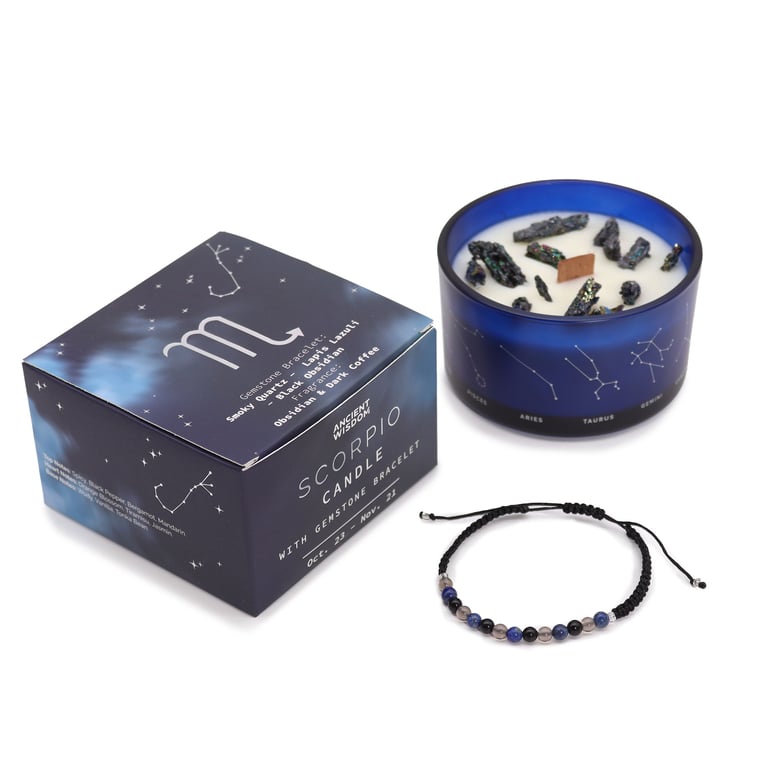 Zodiac Crystal Candle & Gemstone Bracelet (Scorpio) - Aromatherapy & Jewelry Set by Your Brand