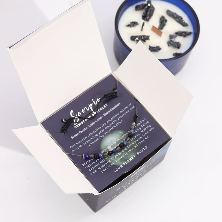 Zodiac Crystal Candle & Gemstone Bracelet (Scorpio) - Aromatherapy & Jewelry Set by Your Brand