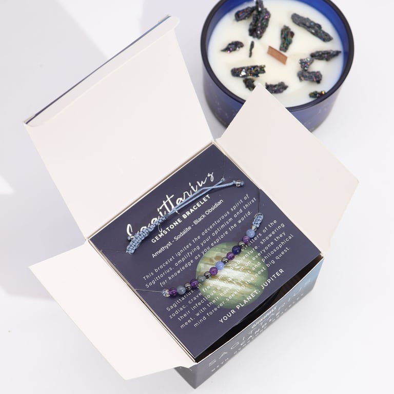 Zodiac Sagittarius Crystal Candle & Gemstone Bracelet Set