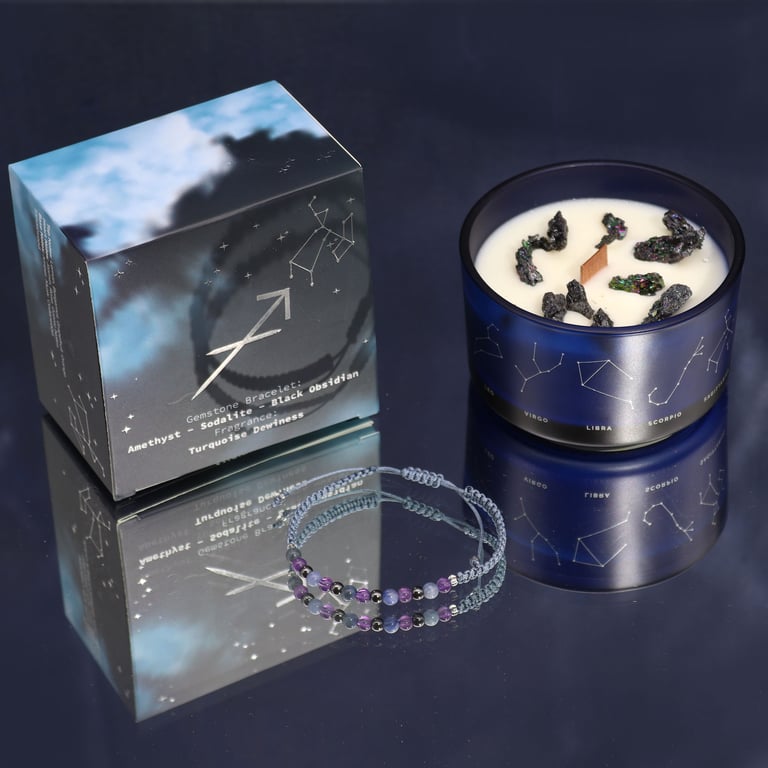 Zodiac Sagittarius Crystal Candle & Gemstone Bracelet Set