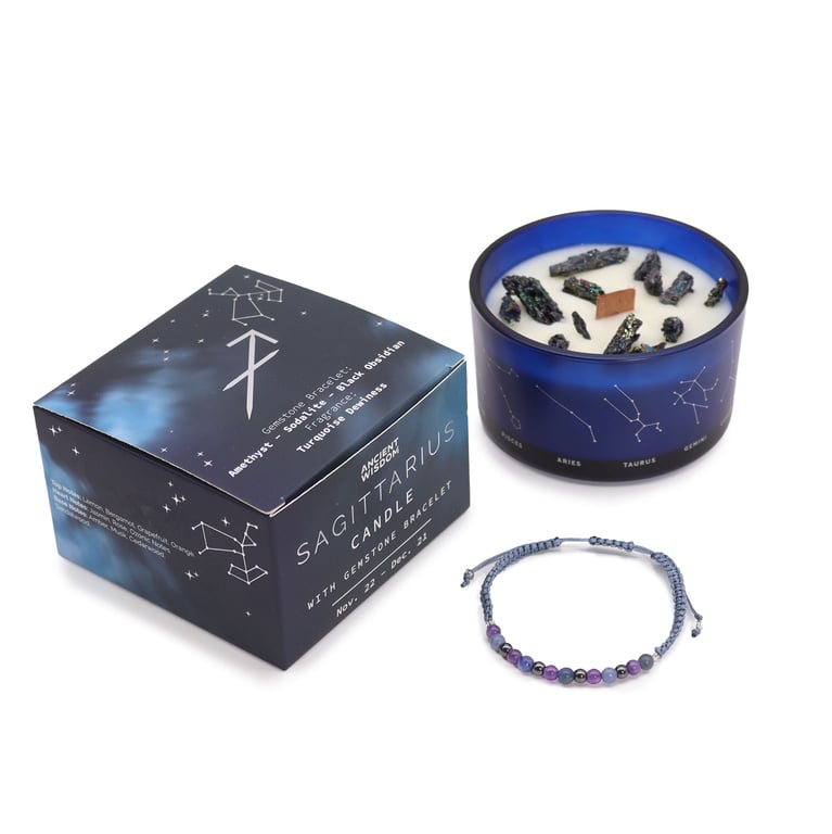 Zodiac Sagittarius Crystal Candle & Gemstone Bracelet Set