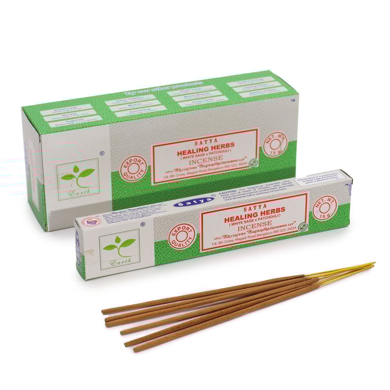 Satya White Sage & Patchouli Healing Herbs Incense - 15gm Aromatherapy Sticks for Home Use