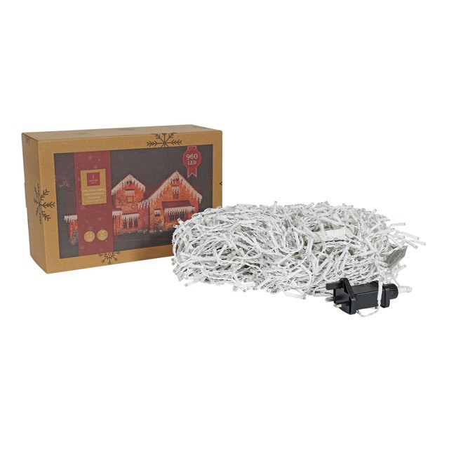960 Icicle Lights Set - Fast/Slow Function, 7.6m String for Home Decor and Christmas Festive Lighting