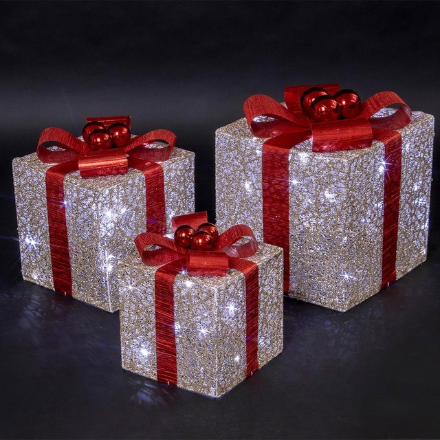 LED Gift Boxes - Set of 3 Light Up Decorative Party Gift Boxes