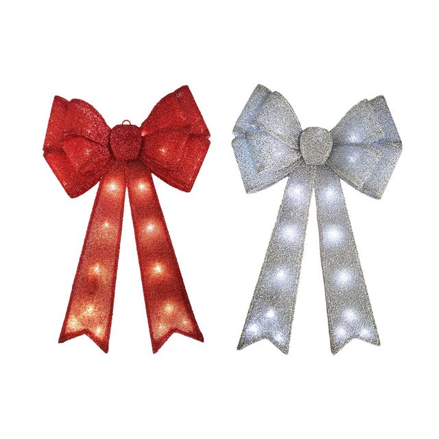 Assorted Illuminated Door Bows - Festive Home Decorating Ideas