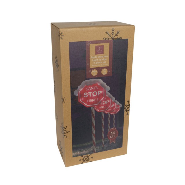 Light Up Santa Stop Here Signs - 58cm Holiday Home Decor Sign
