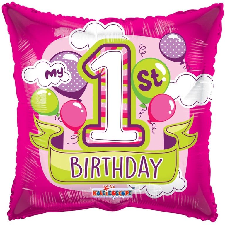 Pink 1st Birthday Celebration Balloon - First Year Toddler Party Decoration Supply