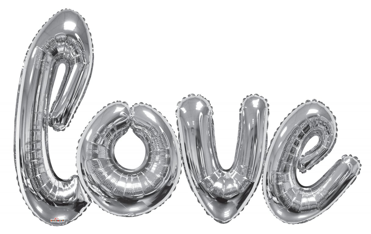 Giant Love Script Silver Balloon - Elegant Wedding and Party Decoration
