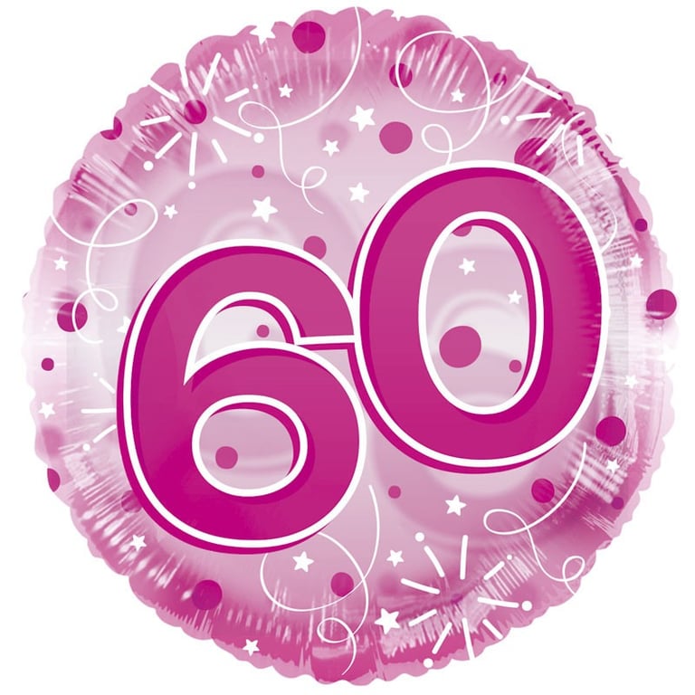 60th Birthday Clearview Pink 24 Inch Balloon - Age 60 Celebration Party Decorations