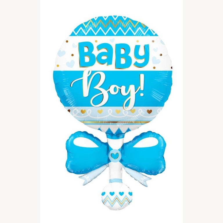 Blue Baby Rattle Super Shape Balloon - Infant Toy and Nursery Decoration
