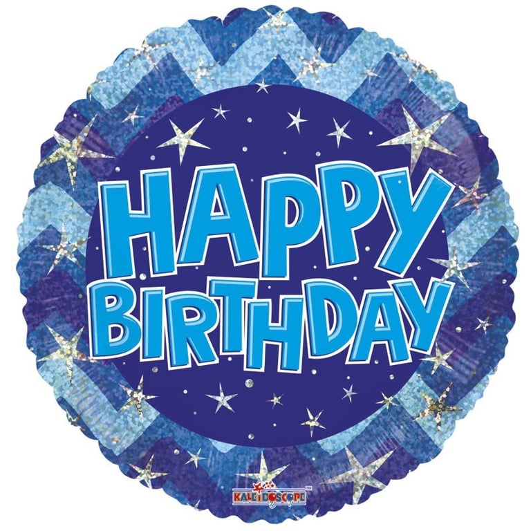 Blue Holographic Happy Birthday Balloon - 18 Inch Party Decoration Supply
