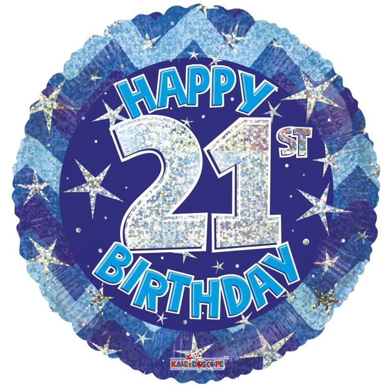 Blue Holographic 21st Birthday Balloon - 18 Inch Happy Celebration Decoration