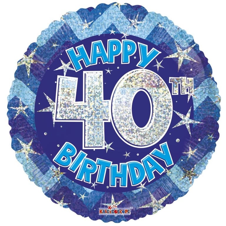 18 Inch Blue Holographic Happy 40th Birthday Party Decoration Balloon