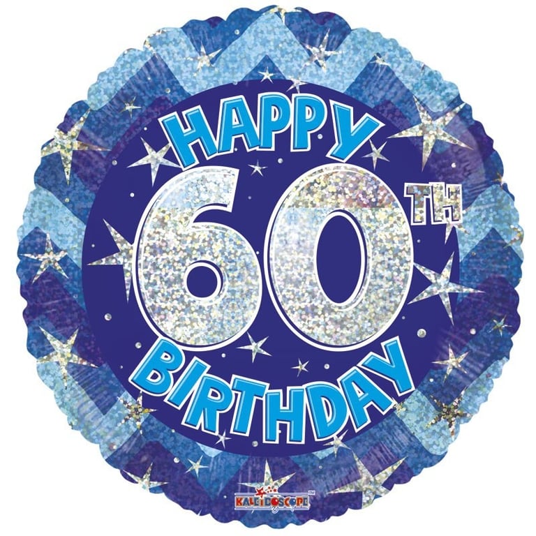 Blue Holographic 60th Birthday Balloon - 18 inch Happy Celebration Party Decoration