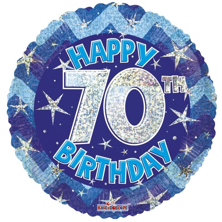 Blue Holographic 70th Birthday Party Balloon - 18 Inch Happy Celebration Decoration