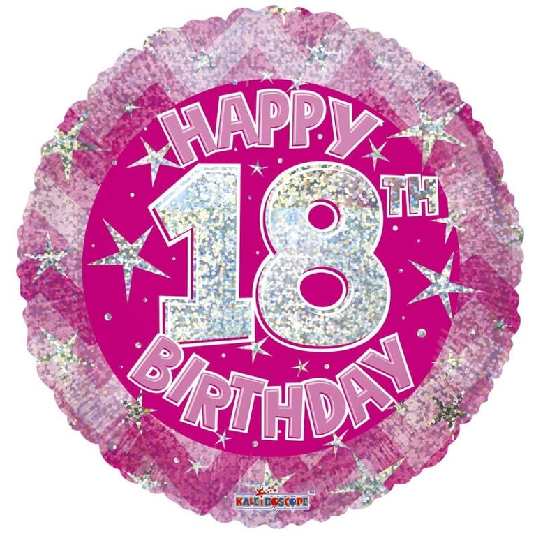 Pink Holographic 18th Birthday Balloon - 18 Inch Party Decoration