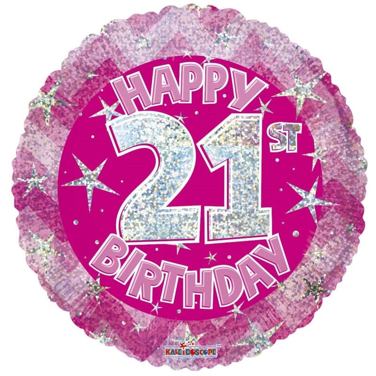 Pink Holographic Happy 21st Birthday Balloon - 18 inch Party Decoration