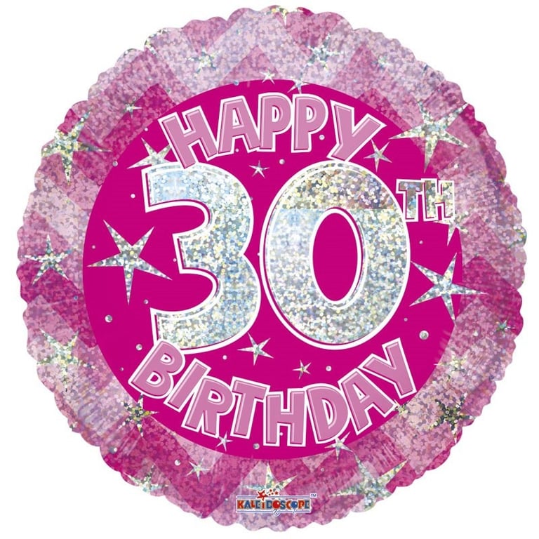 Pink Holographic 30th Birthday Decoration Balloon, 18 Inch Party Decorations