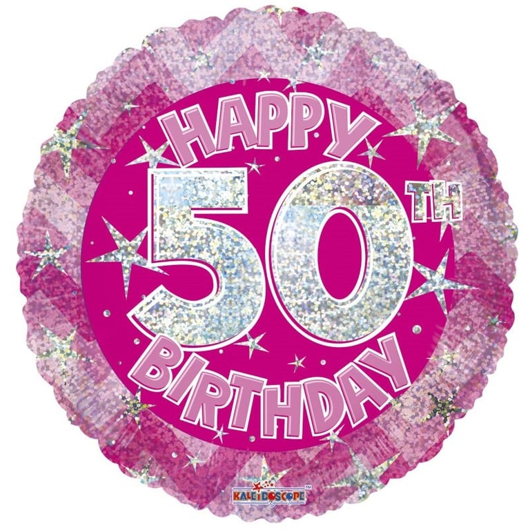 Pink Holographic 50th Birthday Celebration Balloon - 18 inch Happy Surprise