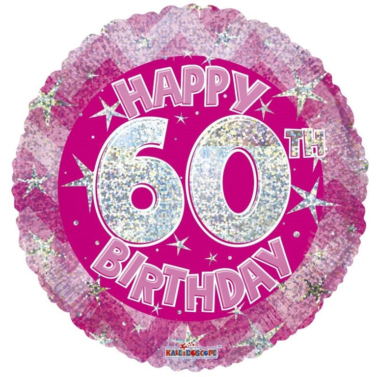 Pink Holographic 60th Birthday Balloon - Happy Celebration Party Decorations (18 inch)