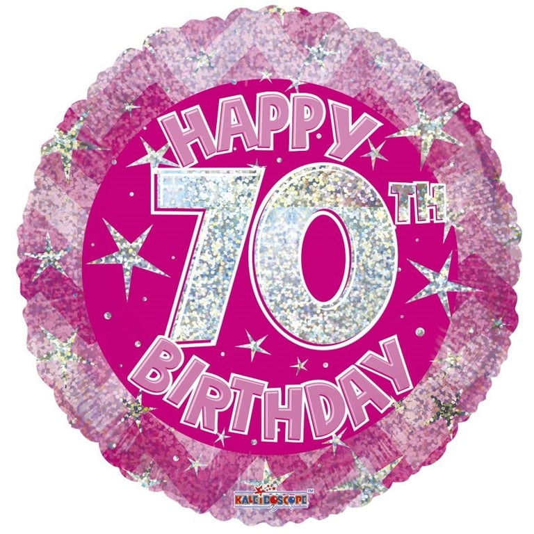 Pink Holographic Happy 70th Birthday Balloon, 18 Inch - Perfect Party Decoration