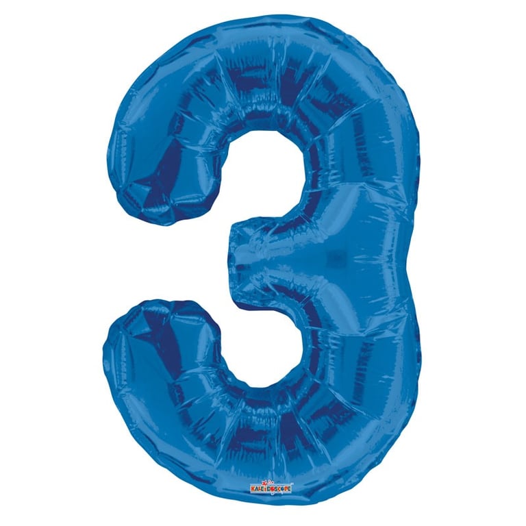 Royal Blue Foil Balloon - Age 3, Kids Birthday Party Decoration