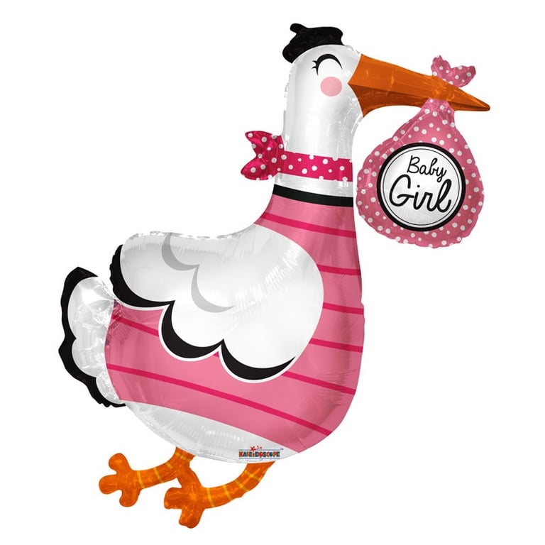 Baby Girl Stork Foil Balloon - Elegant Baby Shower Decoration for Girls