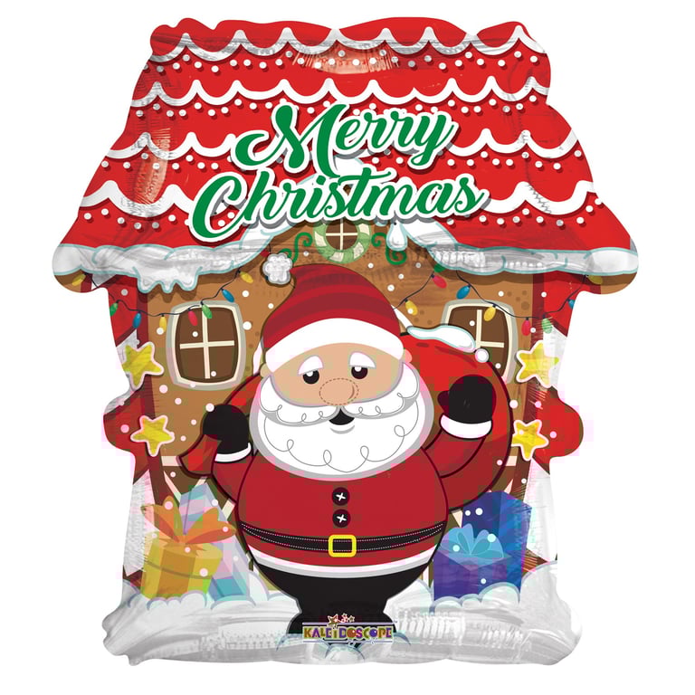 Merry Christmas Santa and House Balloon (18 inch) - 18 Inch Inflatable Holiday Decoration for Home or Office