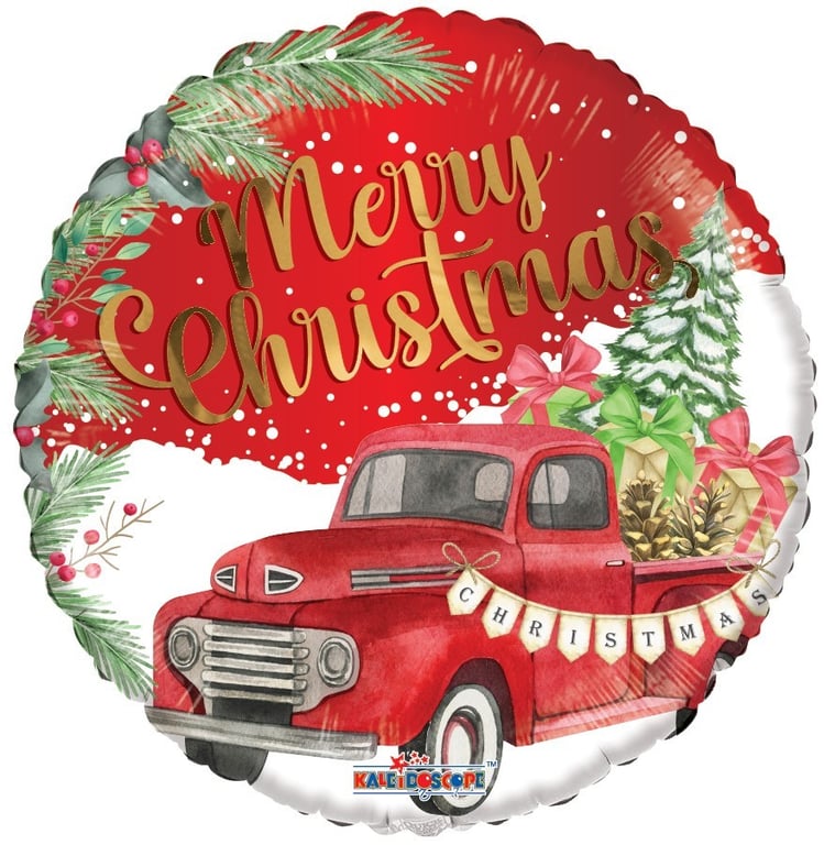 18 Inch Merry Christmas Balloon With Truck - Festive Holiday Decoration