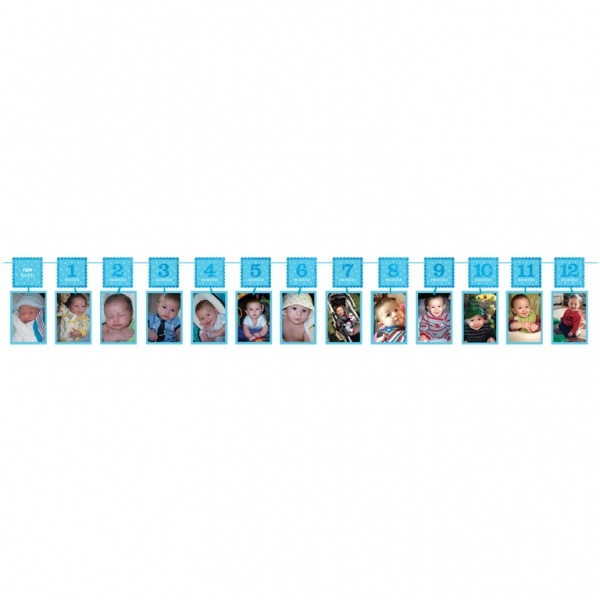 Blue Glitter Photo Garland - 1st Birthday Decorations and Party Supplies