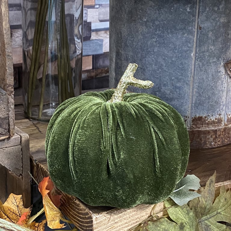 Green Velvet Pumpkin - Fall Decorative Accent for Home & Garden