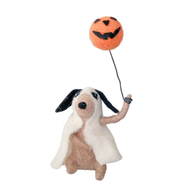 Felt Dog Ghost Costume with Pumpkin Decoration (15.5cm) - Halloween Pet Outfit