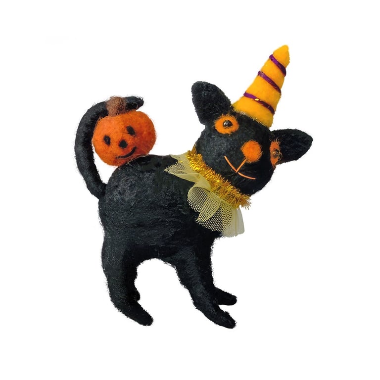 Felt Black Cat with Pumpkin & Hat Hanging Decoration - 11.5cm Home Decor Piece