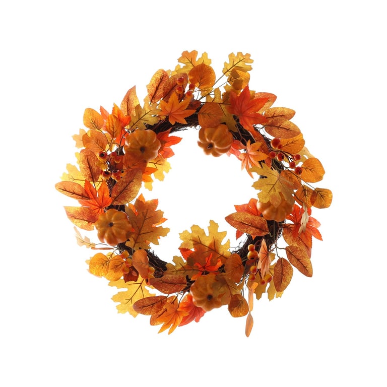 Autumn Rattan Wreath with Pumpkins & Leaves - Perfect Fall Home Decor