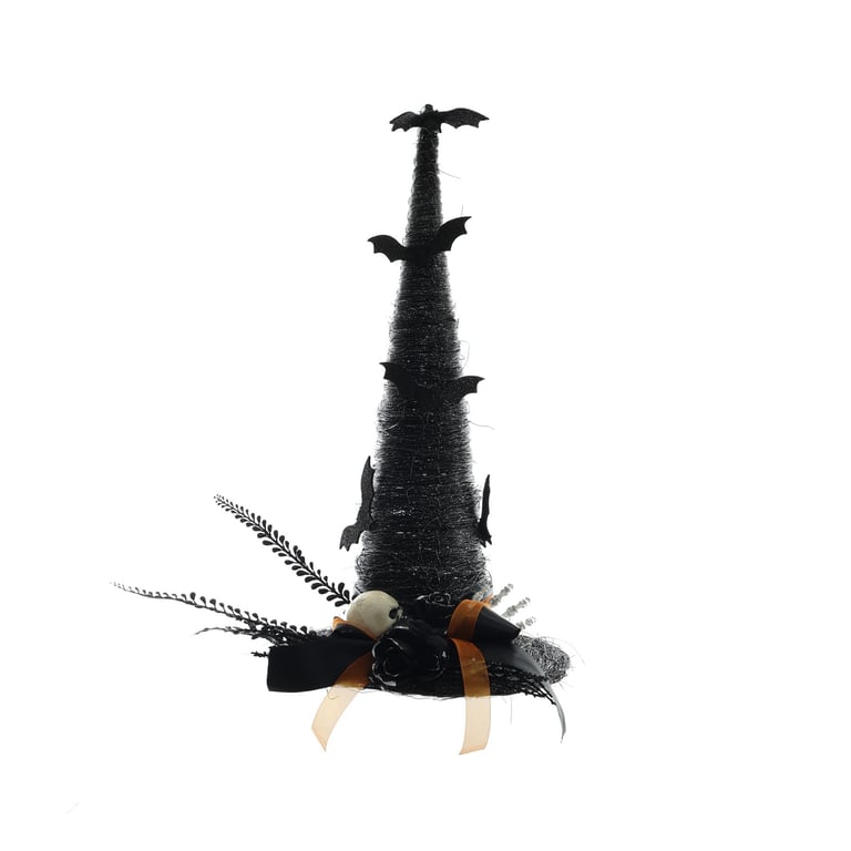 Black Witches Hat with Skull Design - 60cm Halloween Costume Accessory