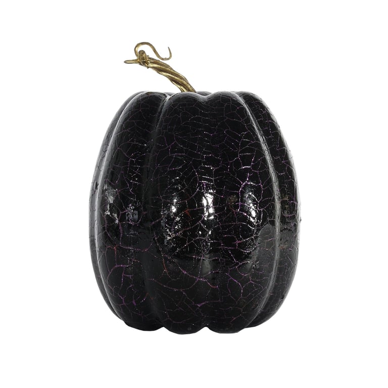Tall Crackled Finish Black Purple Pumpkin - 21cm x 15cm Home Decor Item
