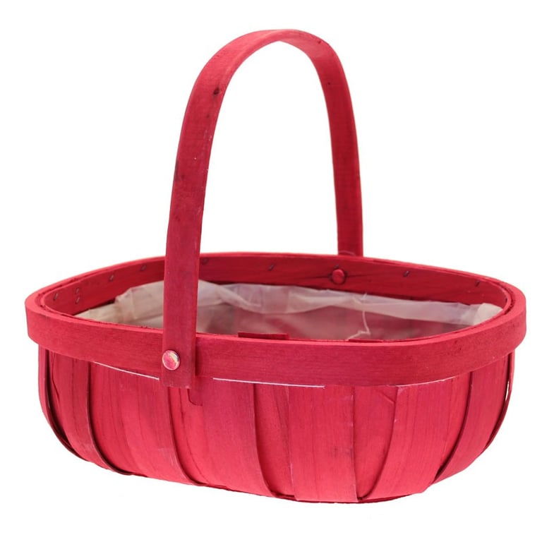 Red Softwood Trug & Folding Handle 24.5cm - Compact Outdoor Storage Bin and Garden Carrier for Home Organization