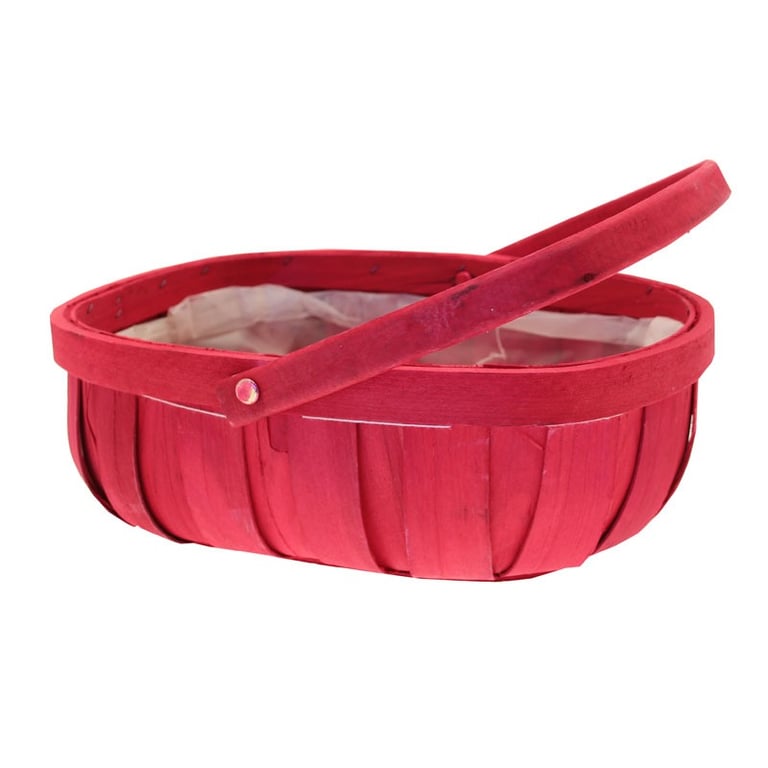 Red Softwood Trug & Folding Handle 24.5cm - Compact Outdoor Storage Bin and Garden Carrier for Home Organization