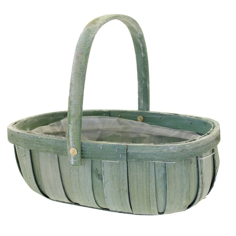 Green Softwood Trug & Folding Handle 24.5cm - Eco-Friendly Outdoor Storage Bin and Portable Plant Carrier for Home Organization