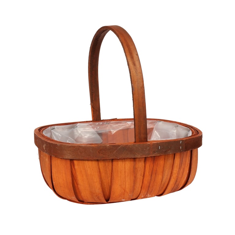 Stained Softwood Trug Basket 25.5cm - Rustic Home Decor Storage Basket for Outdoor Use