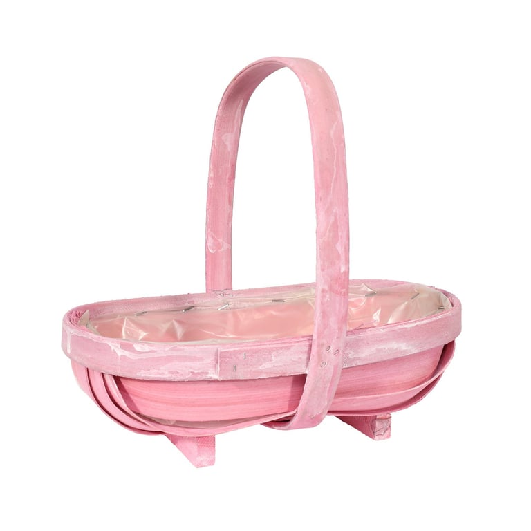 Pink Softwood Trug Basket 25.5cm - Durable Home Storage and Garden Use Basket