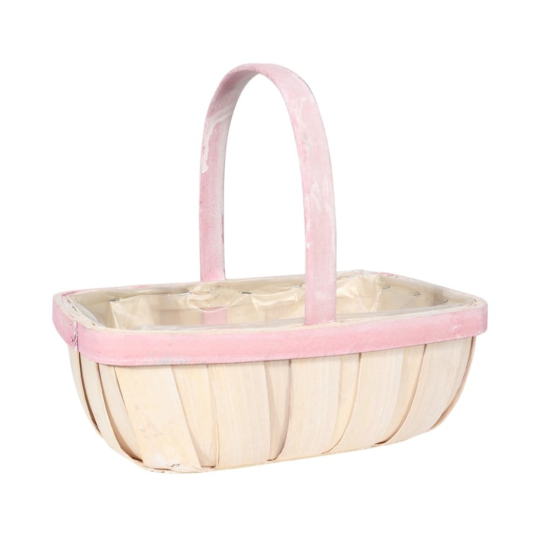 Large White Trug with Pink Rim 27.5cm - Home Organization Basket with Decorative Woven Design and Carry Handle