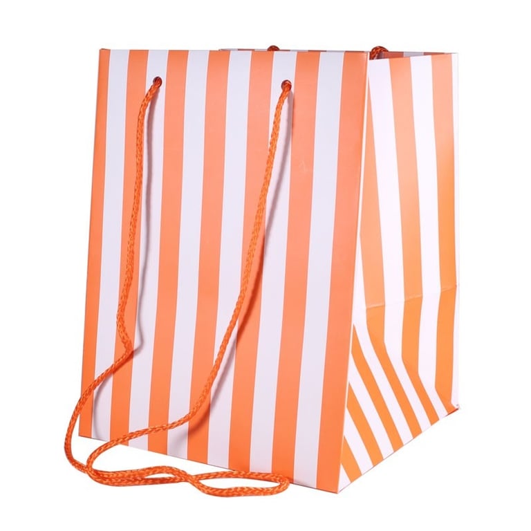 Hand Tied Orange Candy Stripe Bag - Unique Home Decor and Party Supply Gift