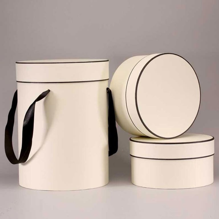 Set of 3 Cream Round Hat Storage and Display Boxes