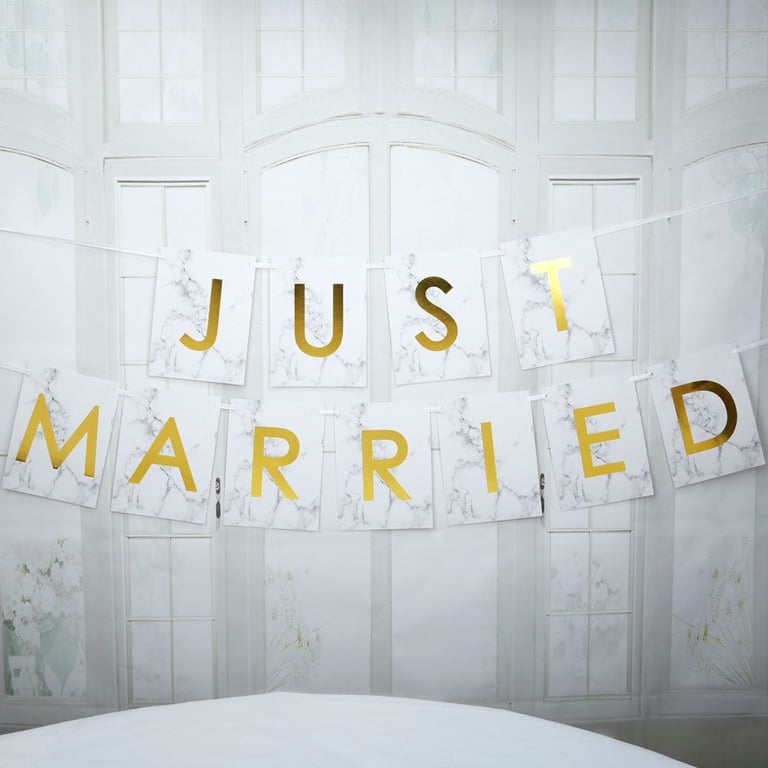 Large Marble Just Married Wedding Bunting - Home Wedding Decorations, Bride and Groom Decoration