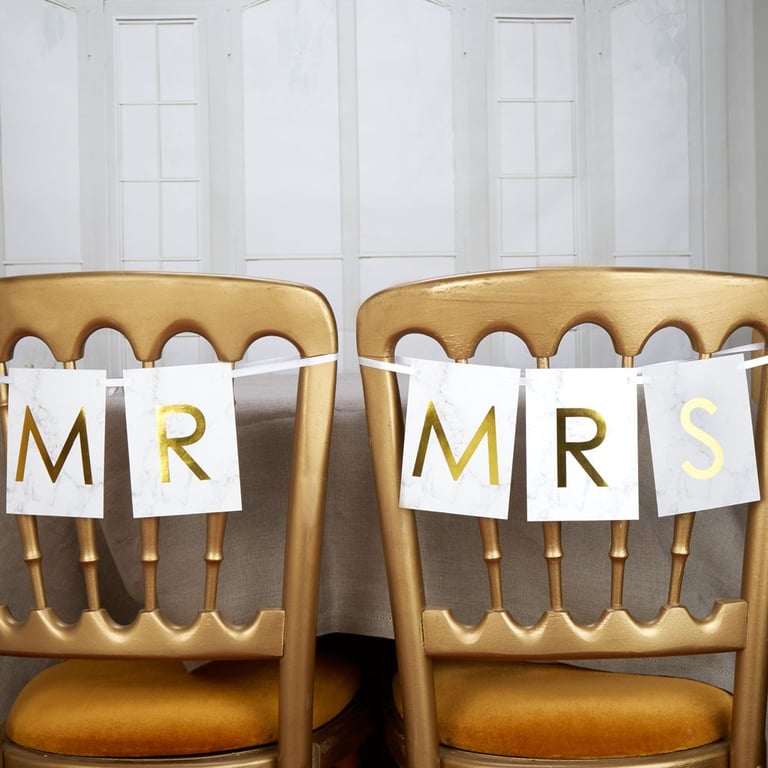 Marble Mr & Mrs Chair Bunting - Elegant Home Decor for Seating Areas and Weddings