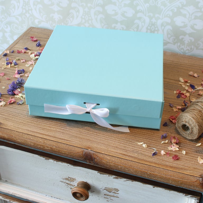 Medium Blue Baby Keepsake Box - Preserve Cherished Memories in a Beautiful Wooden Storage Chest