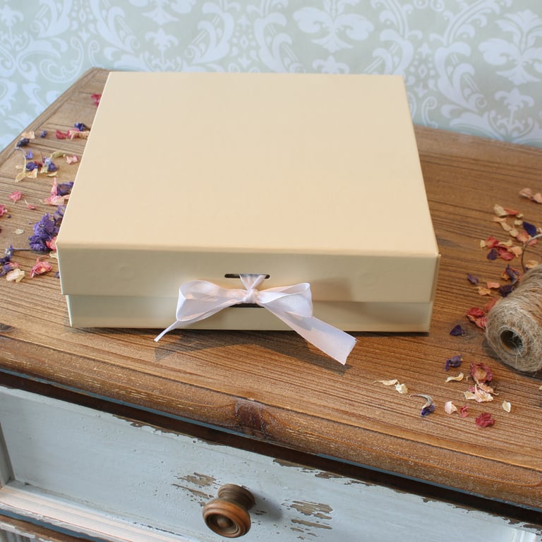 Medium Cream Keepsake Box - Decorative Photo Storage for Memories & Treasures